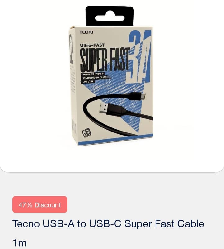Tecno USB-A to USB-C Super fast cable 