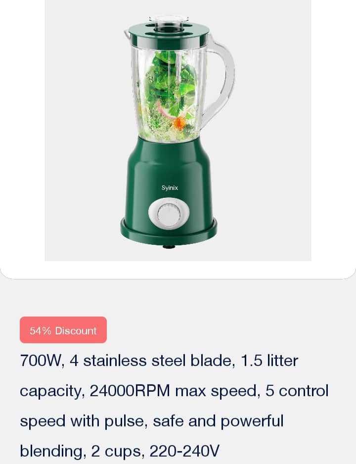 Syinix blender 700W 4 stainless steel blade,24000RPM